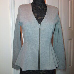 TopShop Peplum V Neck Zip Front Jacket Heather Gray US 10 EUC Long Sleeve Blazer